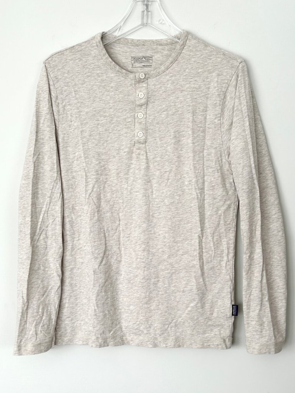 Mens PATAGONIA Henley Shirt Long Sleeve Daily Oatmeal Beige Cotton Lightweight S